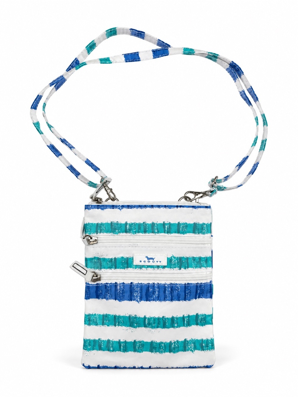 Scout White Crossbody Pouch with Blue & Teal Stripes